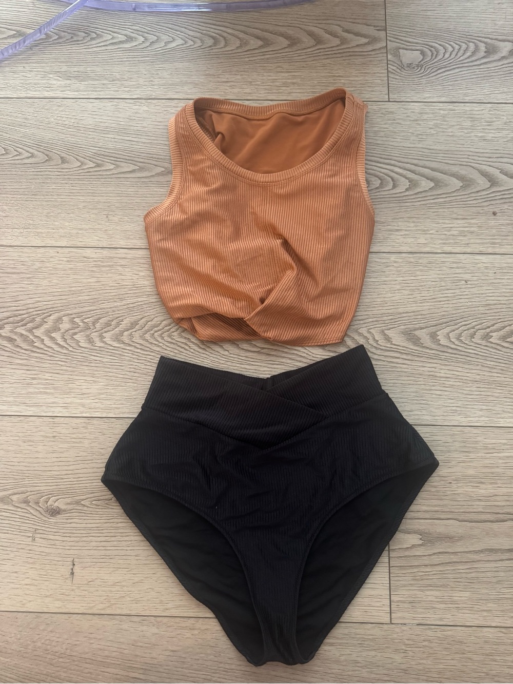 aerie High-Waist Ribbed Swim Bottoms in Black